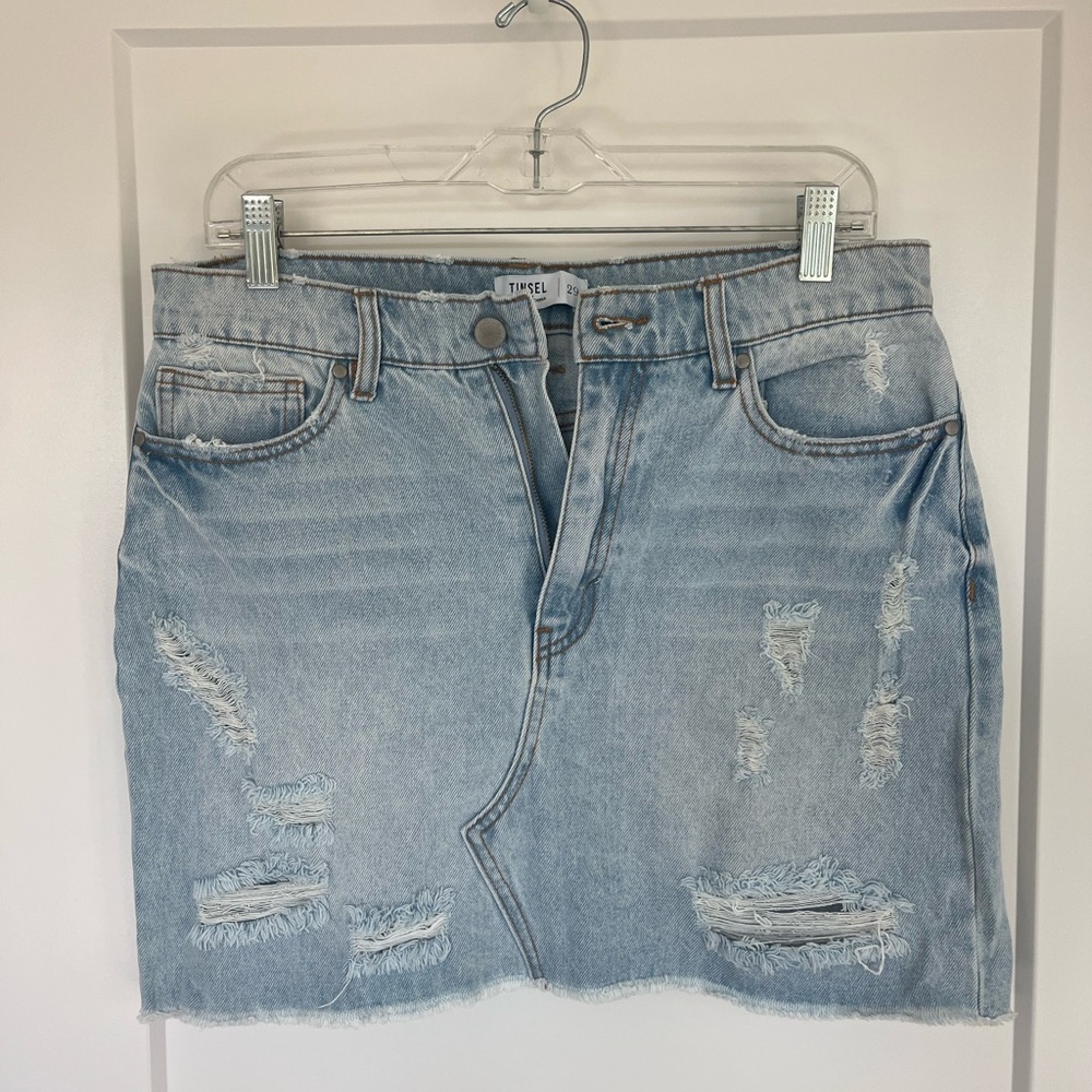 Tinsel Distressed Light Blue Mini Skirt